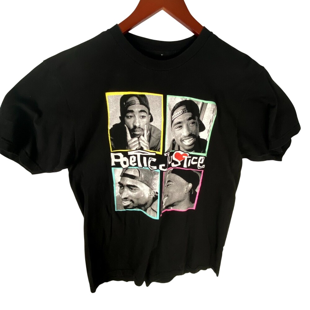 Philcos Poetic Justice T-Shirt Men's Large Black Graphic Tupac Shakur Pullover